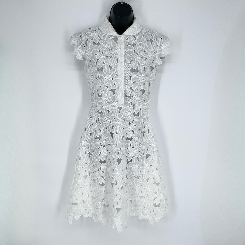 Summersun Silk Blend Floral Embroidered Cut Out Dress Sz M White Side Zip Snaps